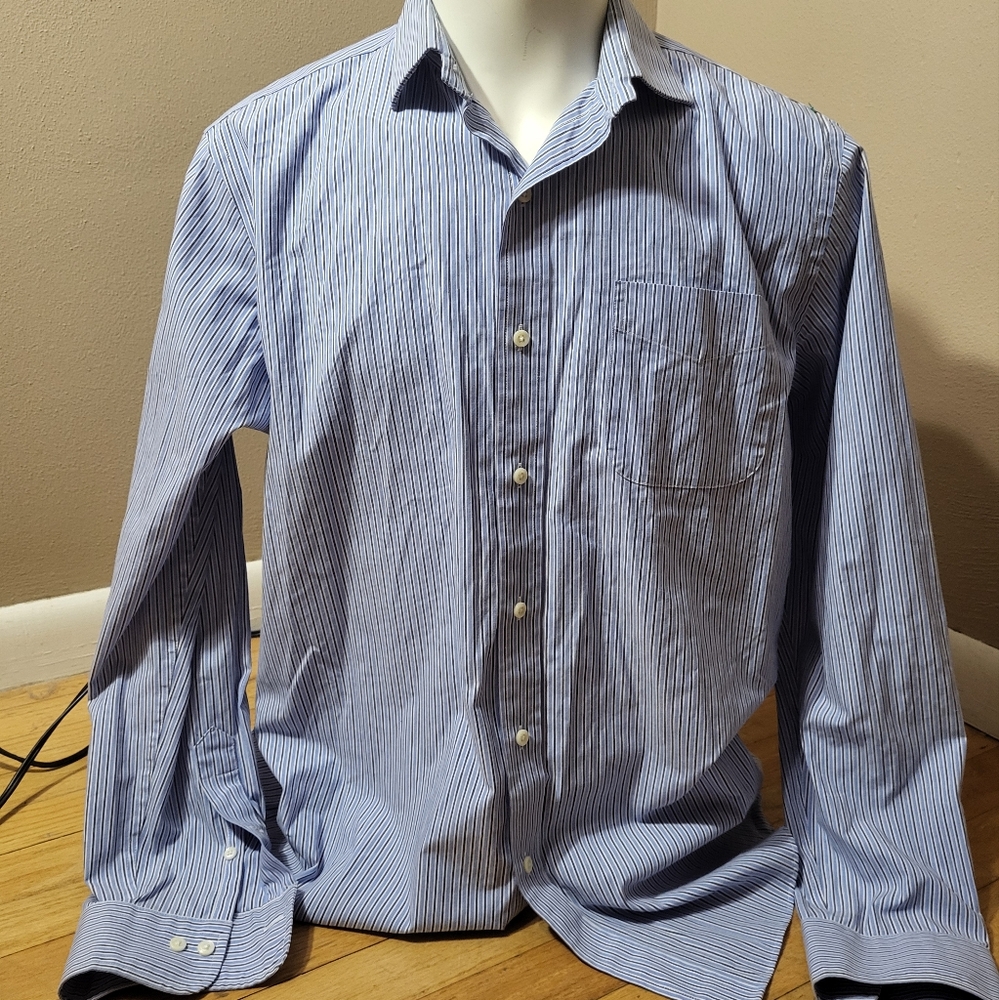 Lauren Ralph Lauren Blue Striped Dress Shirt Sz  17